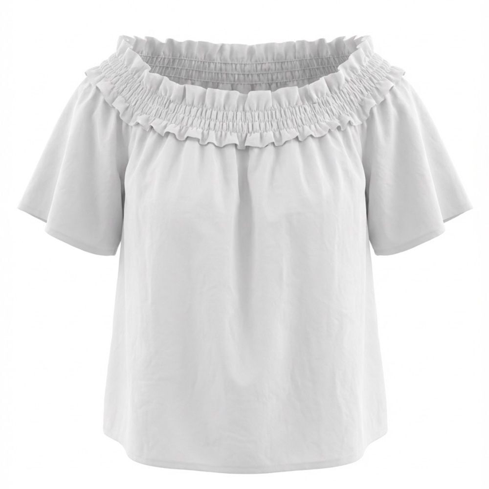 VINEYARD VINES WOMENS OFF THE SHOULDER-RUFFLED BLOUSE WHITE SIZE M